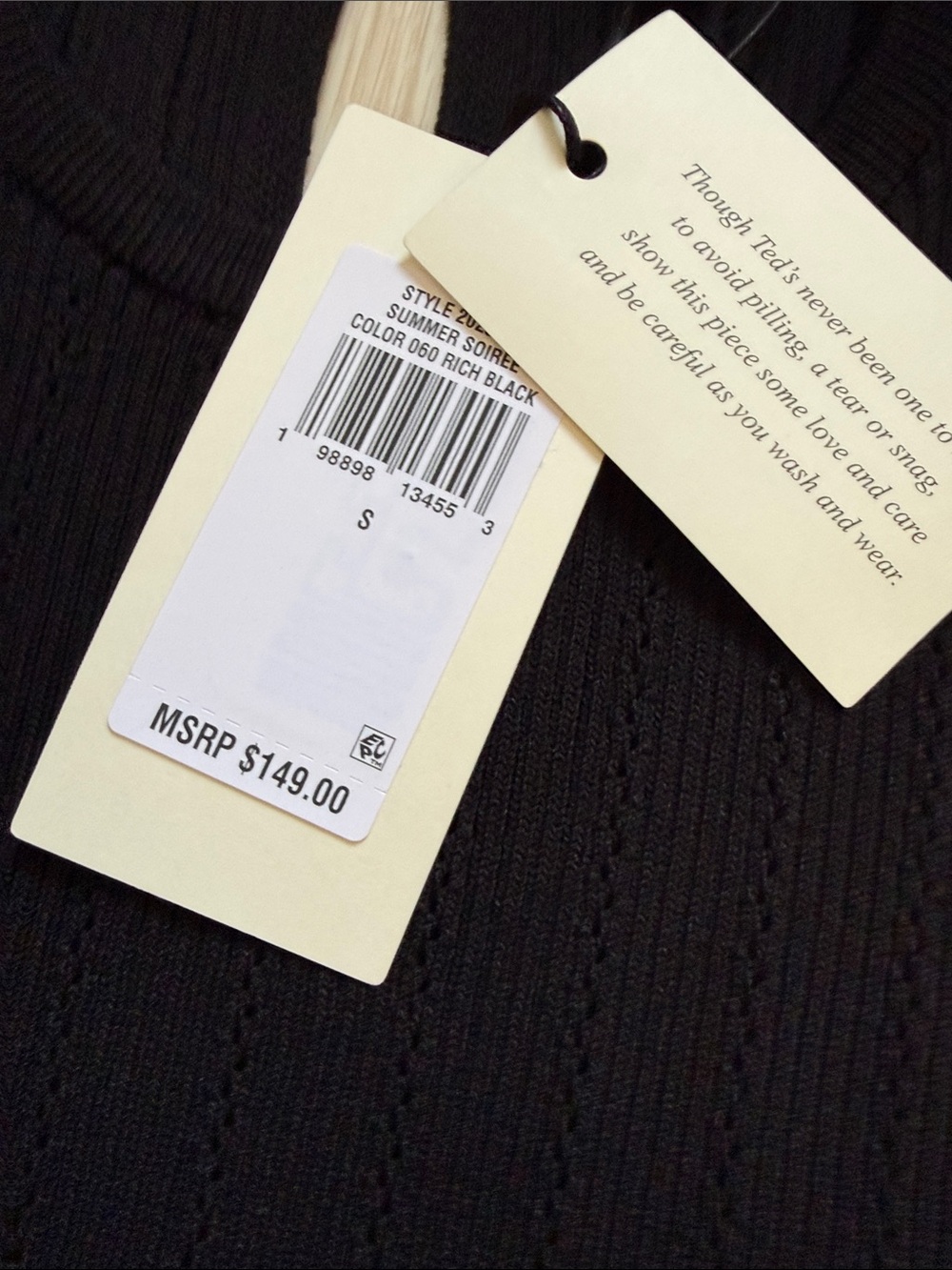 Ted Baker Rich Black Summer Soirée Ribbed Short Sleeve Scallop Pointelle Edge To - Picture 4 of 9